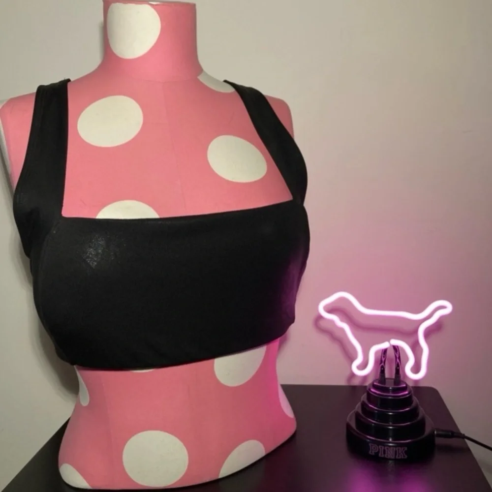 Victoria’s Secret Pink Ultimate Square-Neck Sports Bra Black Sparkle Size Large - Picture 11 of 17